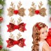 4-Piece Girls Christmas Moose Shape Sequin Bow Hair Clip Set